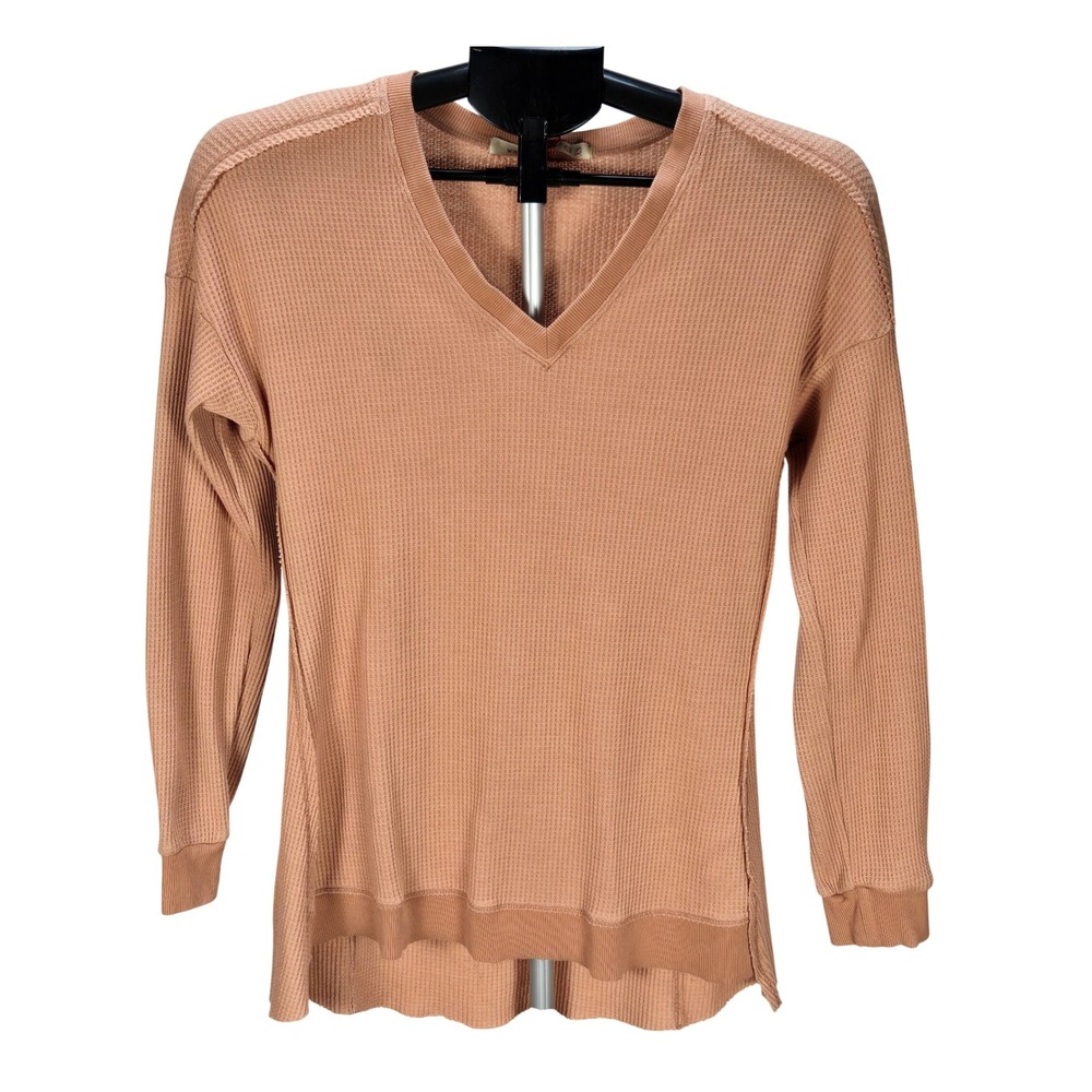 Women's XCVI Wearables XS Blush Waffle Knit V-Neck High Low Tunic Cozy Boho Top